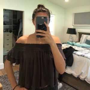 free people purpley- grey off the shoulder top